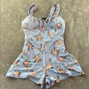 Derek Heart Blue and Pink Floral Romper